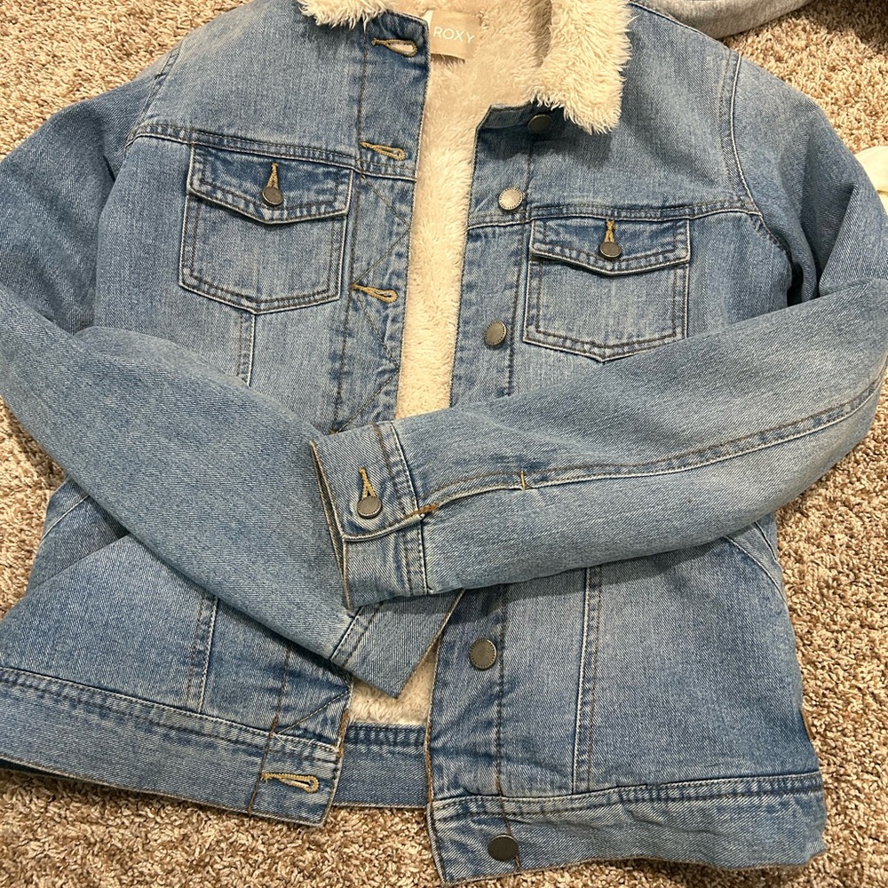Roxy Blue Denim Jacket with Cream Faux Fur
